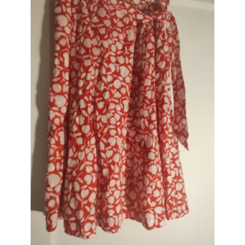 Talbots Women's 6 Red White Floral Pleated Midi Skirt Tie Waist Lined Preppy